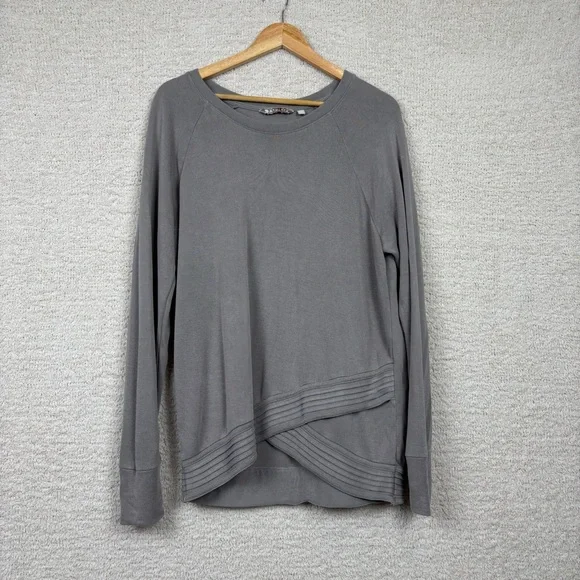 Athleta Sweatshirt Womens Lg Tall Silver Gray Serenity Criss Cross Athleisure - Picture 1 of 11